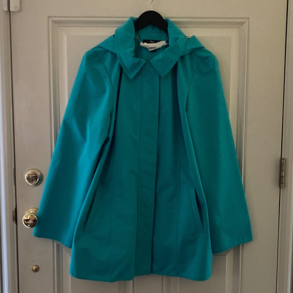 Dennis Basso Water Resistant A-Line Jacket/Circle Lining/Hood/Turquoise/L/NWT!
